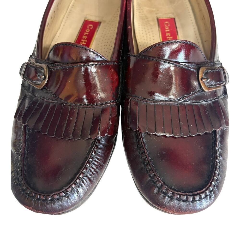 Cole Haan Burgundy Leather Loafers Size 8.5 | Buckle Fringe Loafer Preppy - Picture 6 of 8